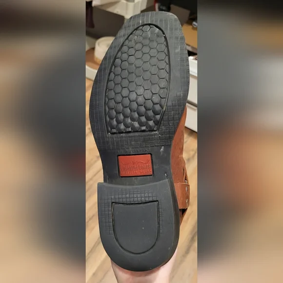 Los Altos Mens Brown Greasy Leather Motorcycle Square-Toe Cowboy Boots Size 9 - Picture 9 of 12